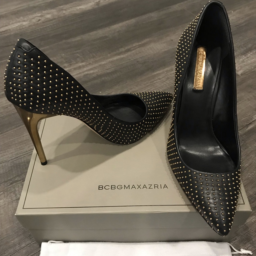 BCBGMAXAZRIA Studded Stilettos Black/Gold Size 8.5